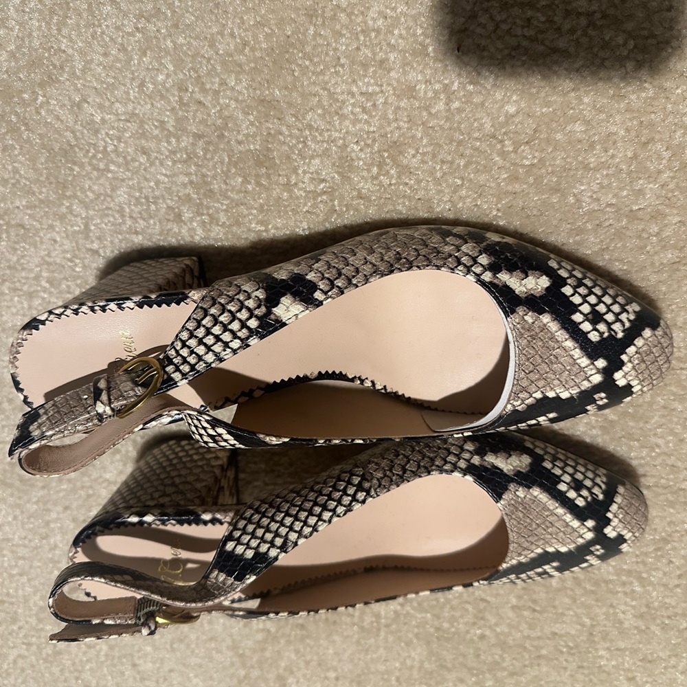 J. Crew Black and Cream Heels with Slingback Design